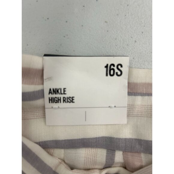 Express Pants Womens 16S/16C White Pink Gray Striped Ankle High RiseNWT - Picture 12 of 13